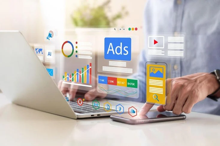 Infographic illustrating steps to create a successful ad campaign, comparing google ads vs social media marketing